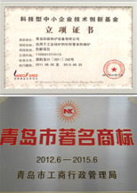 青岛市著名商标、中小型科技立项证书